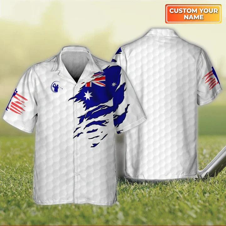 Golf Hawaiian Shirt Custom Name, Australian Flag Personalized Hawaiian Shirt For Men - Perfect Gift For Golf Lovers, Golfers