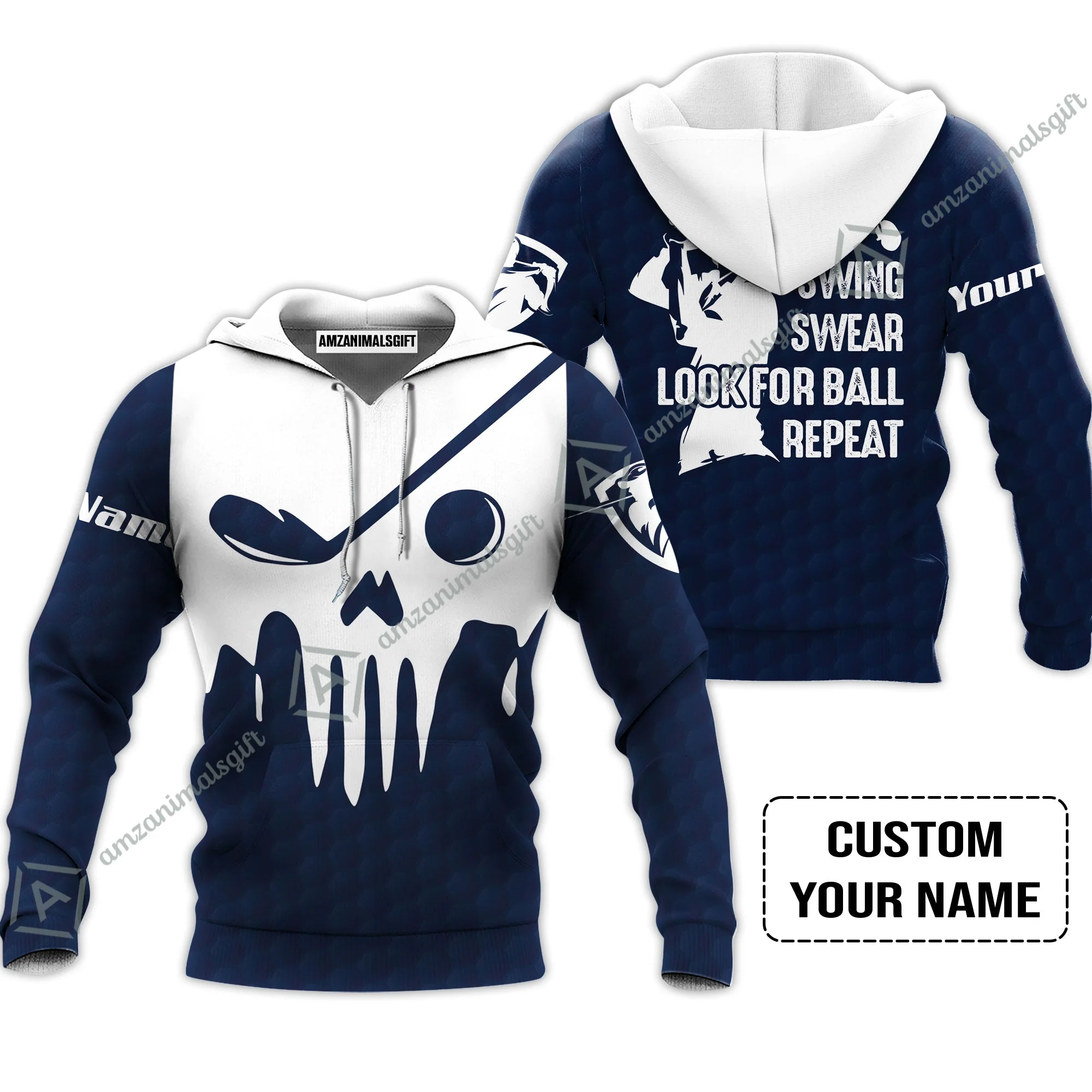 Golf Hawaiian Shirt - Custom Name Golf Skull - Swing Swear Look For Ball Repeat Hawaiian Shirt - Image 4