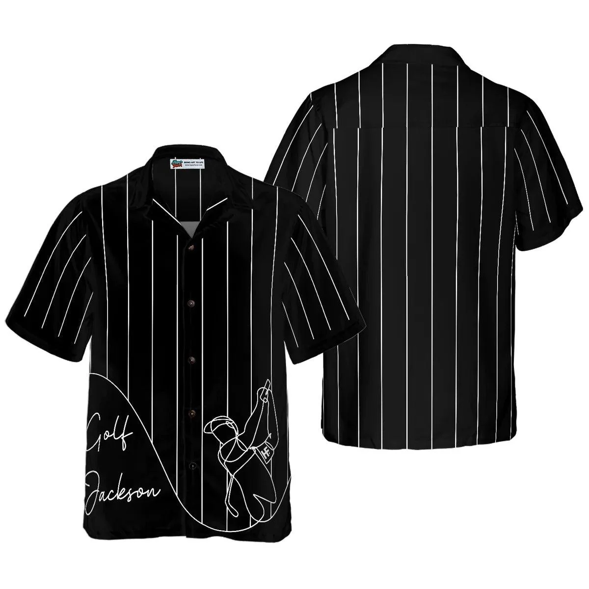 Golf Hawaiian Shirt Custom Name, One Line Drawing Golfer Personalized Aloha Hawaiian Shirt - Perfect Gift For Men, Women, Golf Lover, Friend, Family - Image 2