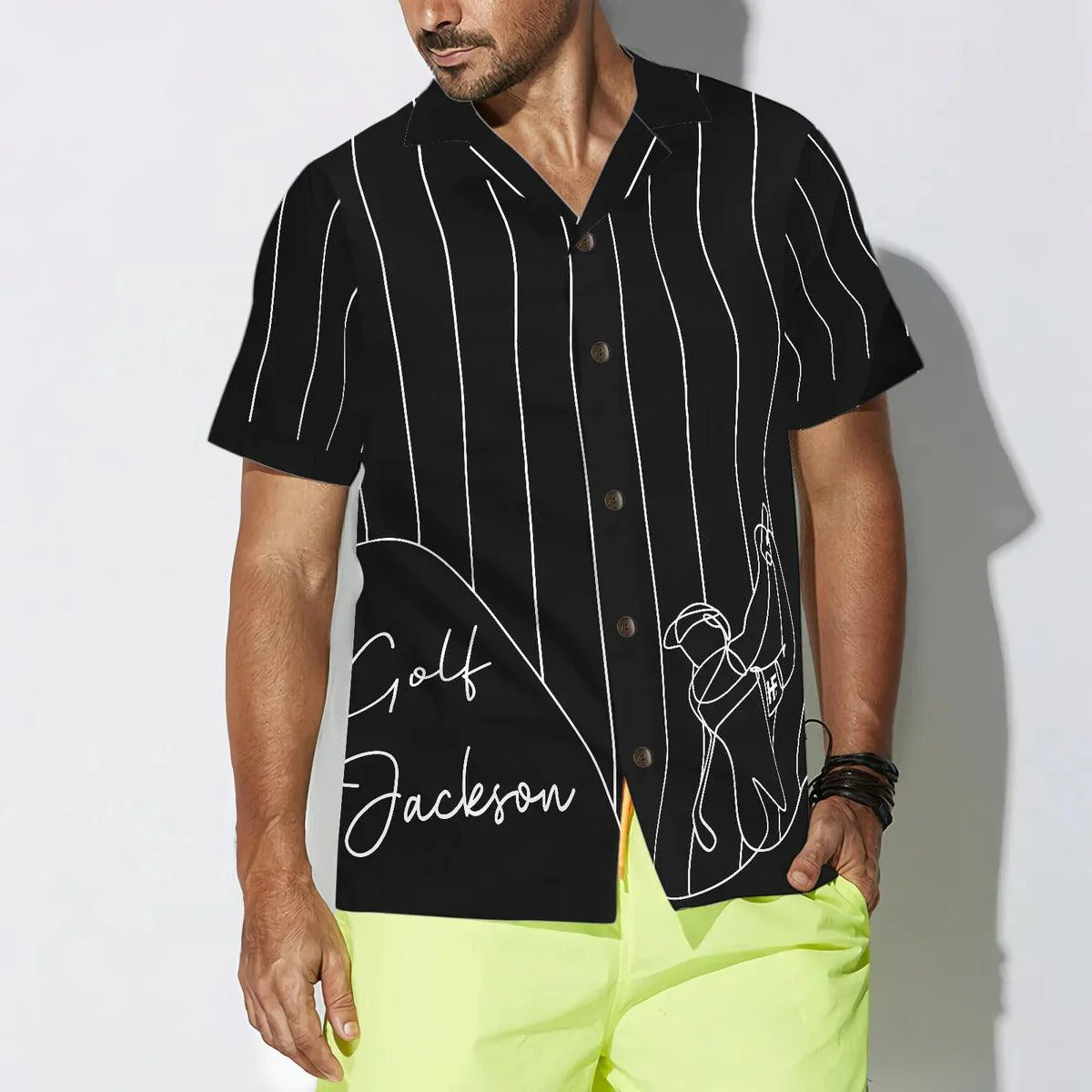 Golf Hawaiian Shirt Custom Name, One Line Drawing Golfer Personalized Aloha Hawaiian Shirt - Perfect Gift For Men, Women, Golf Lover, Friend, Family - Image 5