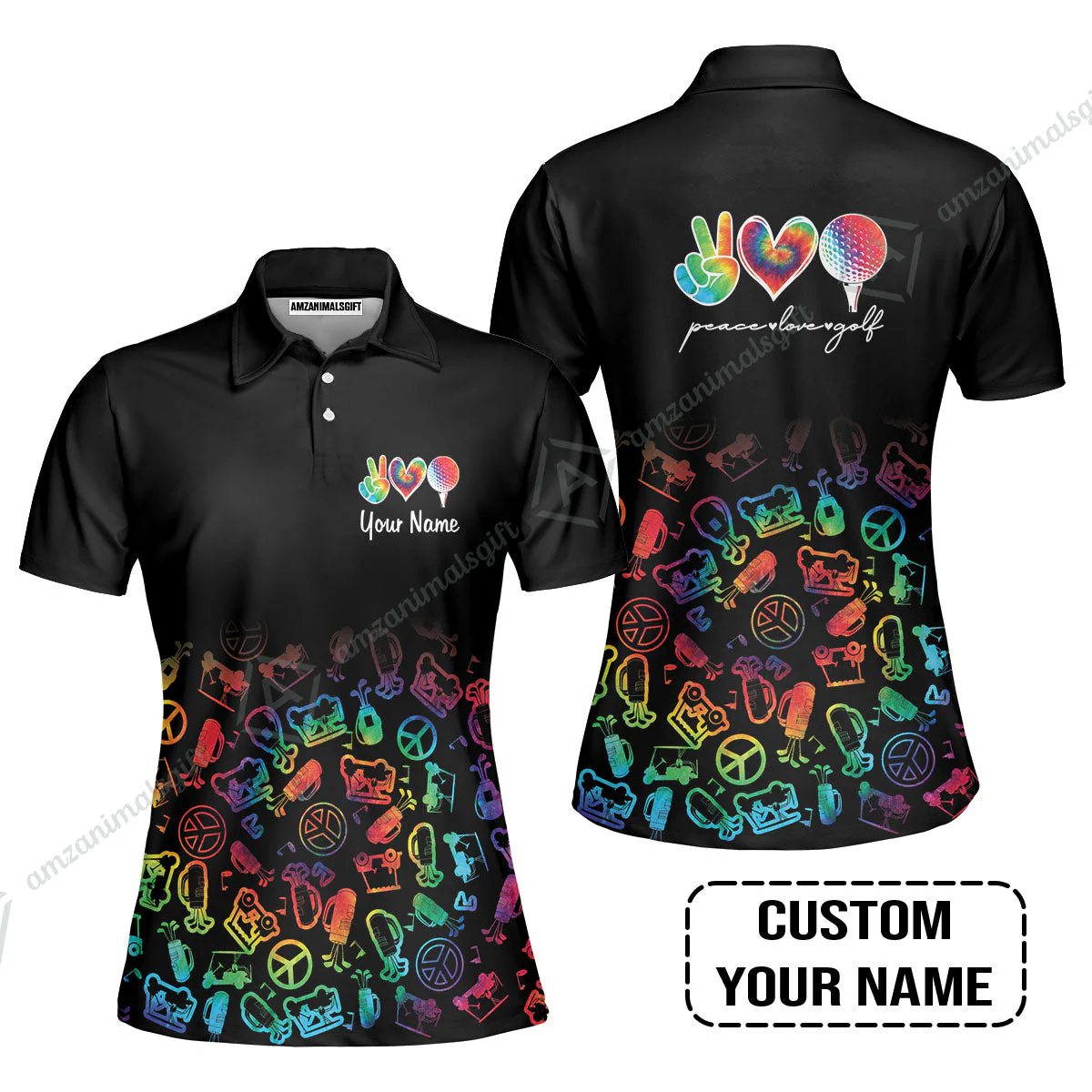 Golf Hawaiian Shirt Custom Name, Watercolor Peace Love Golf Golf Icon Personalized Hawaiian Shirt - Image 4