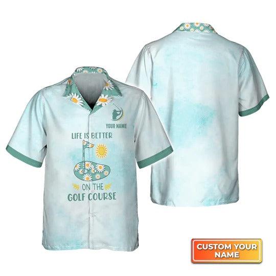 Golf Hawaiian Shirt Customized Name, Daisy Flowers, Life Is Better On The Golf Personalized Aloha Shirts For Men - Gift For Golf Lovers, Golfers - Image 2