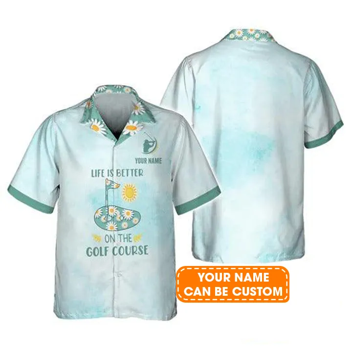 Golf Hawaiian Shirt Customized Name, Daisy Flowers, Life Is Better On The Golf Personalized Aloha Shirts For Men - Gift For Golf Lovers, Golfers - Image 3