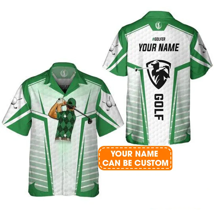 Golf Hawaiian Shirt Customized Name, Personalized Golf Swing Green Abstract With Golf Club Shirt For Men - Perfect Gift For Golf Lovers, Golfers - Image 2
