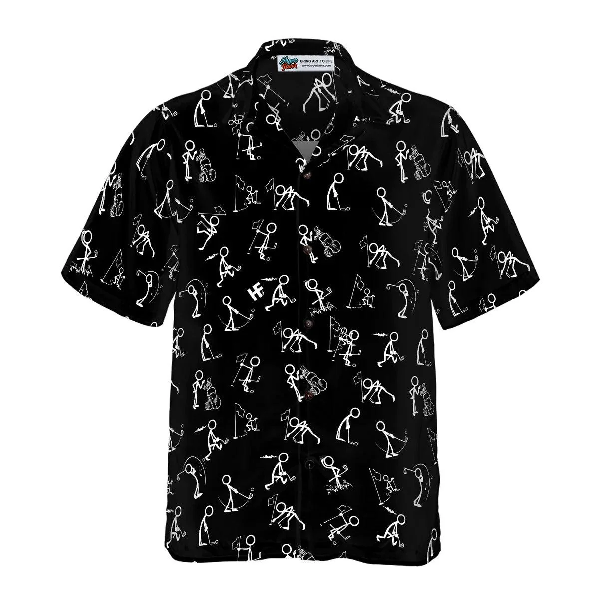 Golf Hawaiian Shirt, Golf Aloha Shirt, Stickfigures Playing Golf On Black Background Hawaii Shirt For Summer - Perfect Gift For Men, Women, Golf Lover - Image 2