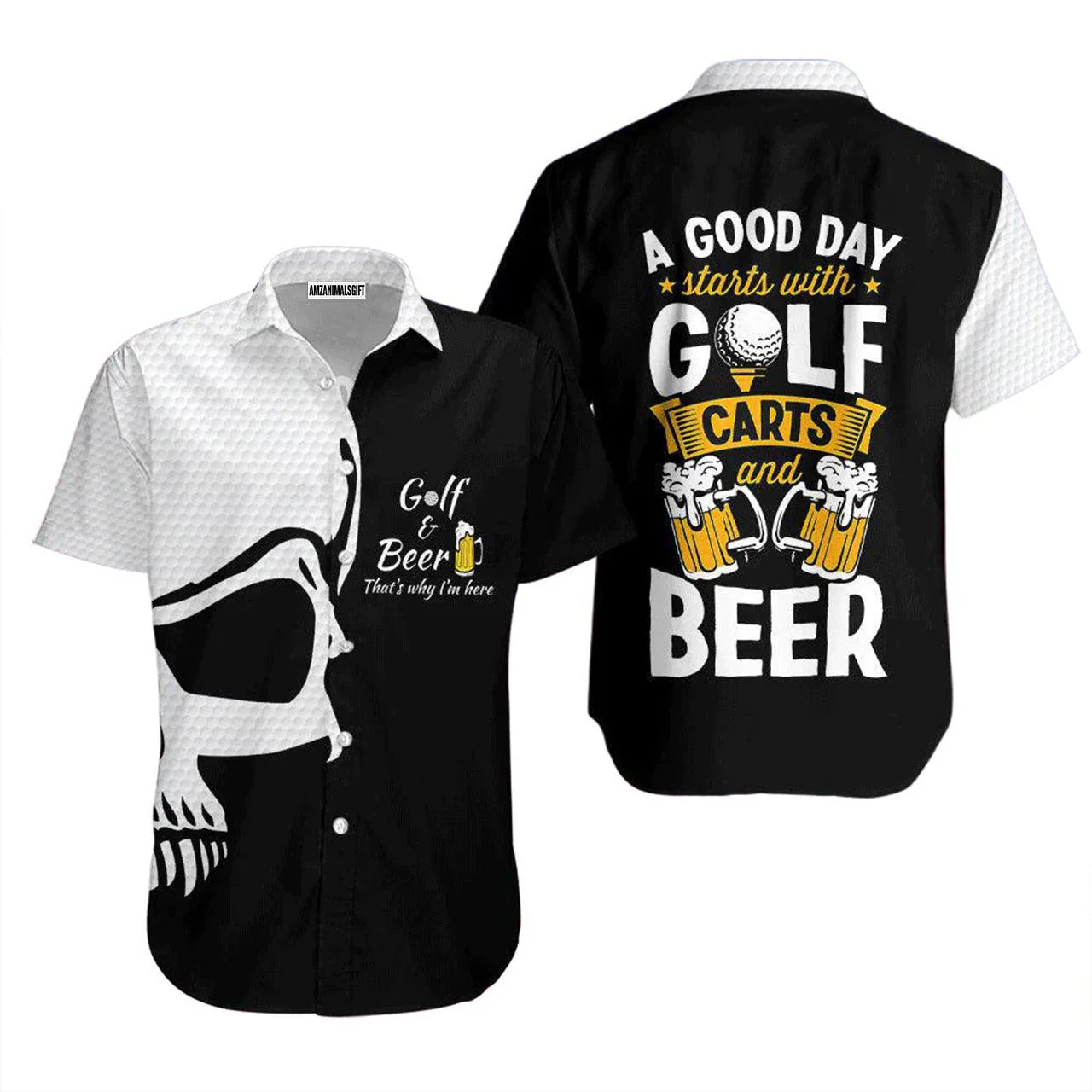 Golf Hawaiian Shirt, Golf And Beer Black And White Aloha Hawaiian Shirts For Men and Women - Gift For Golfer, Friend, Family