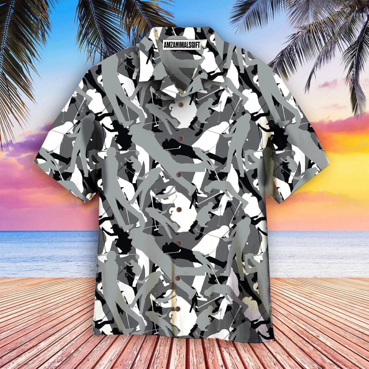 Golf Hawaiian Shirt, Golf Camouflage Grey Aloha Hawaiian Shirts For Men and Women - Gift For Friend, Family, Golfer