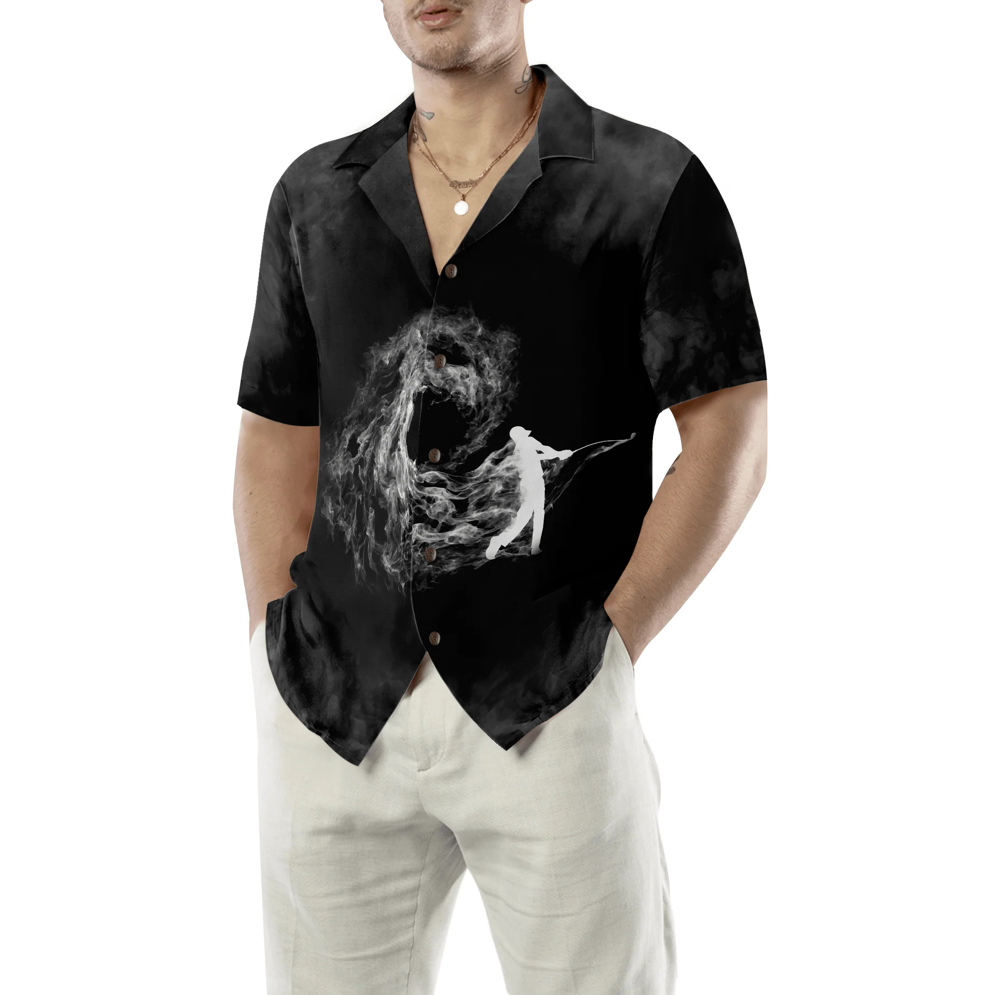 Golf Hawaiian Shirt, Golfer On Smoke Background Aloha Hawaiian Shirt For Men Women, Gift For Husband, Wife, Friend, Family, Golfers - Image 3