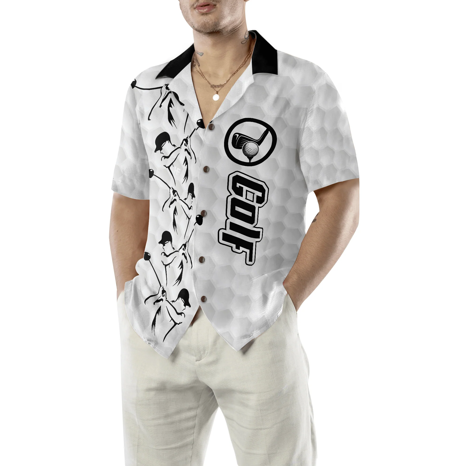 Golf Hawaiian Shirt, Grey Golf Balls Background Aloha Hawaiian Shirt, Colorful Summer Aloha Shirt, Gift For Friend, Family, Golfer, Golf Lovers - Image 5