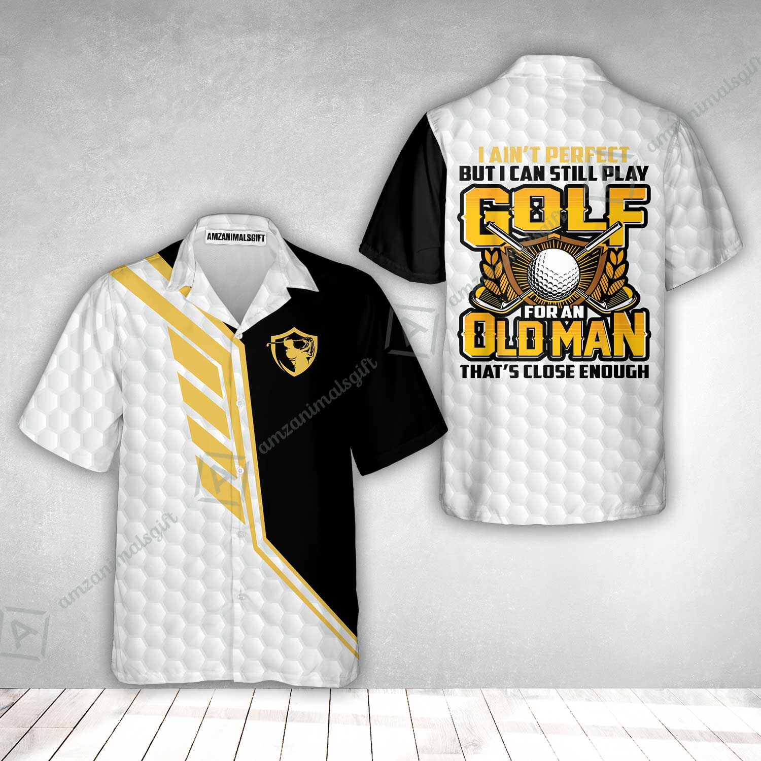 Golf Hawaiian Shirt - I Ain't Perfect But I Can Still Play Golf Hawaiian Shirt, Black And White Golfing Shirt - Image 2