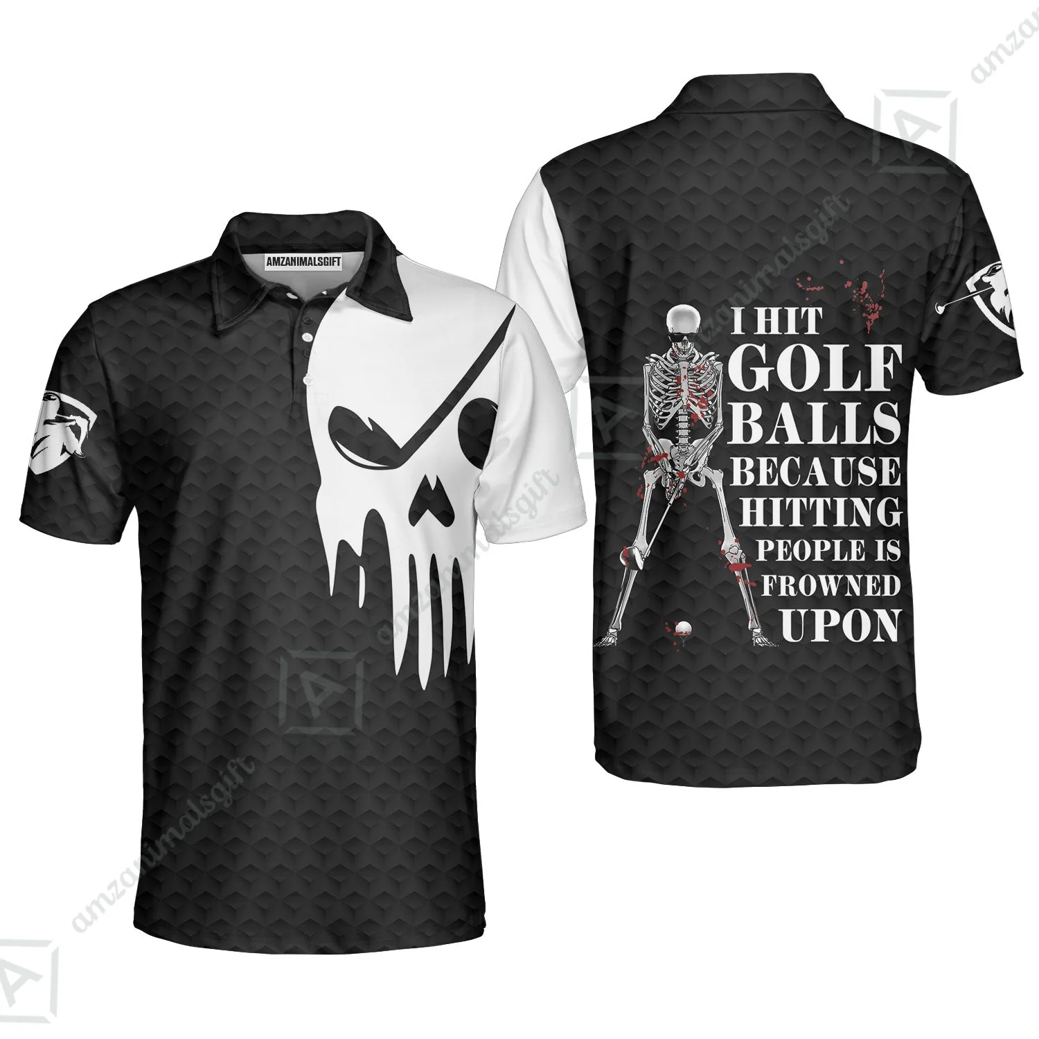 Golf Hawaiian Shirt - I Hit Golf Ball Hawaiian Shirt, Black And White Golf Shirt Design With Sayings, Scary Skeleton Golf Shirt - Image 4