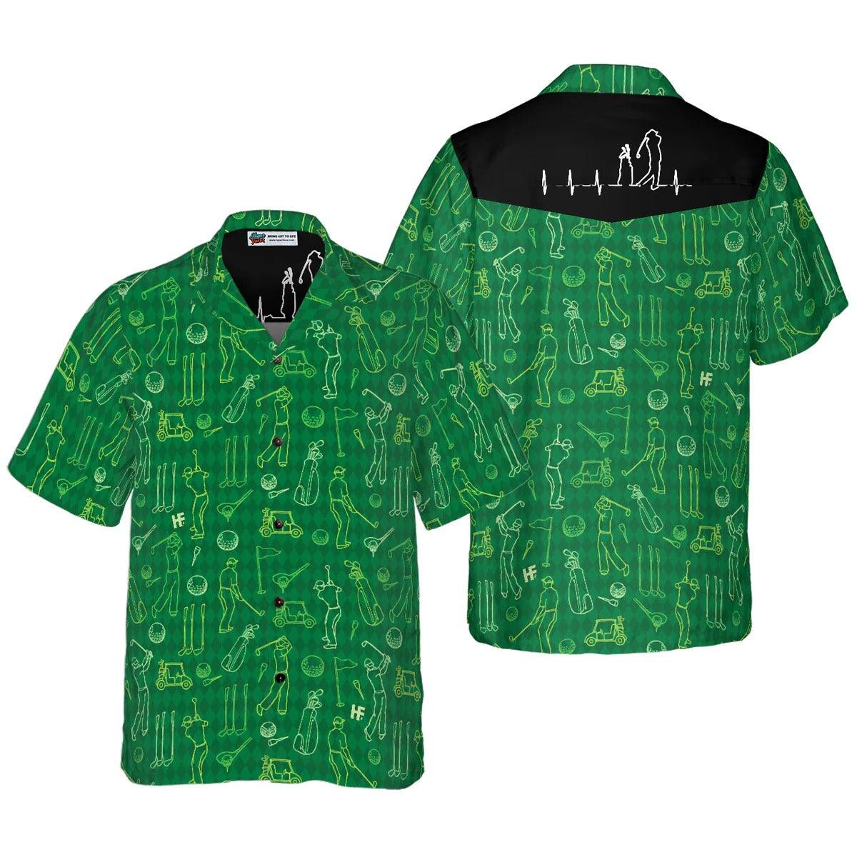 Golf Hawaiian Shirt Icons Pattern, Golf In Green Background Hawaiian Shirt, Summer Aloha Shirt - Perfect Gift For Men, Women, Husband, Friend, Family