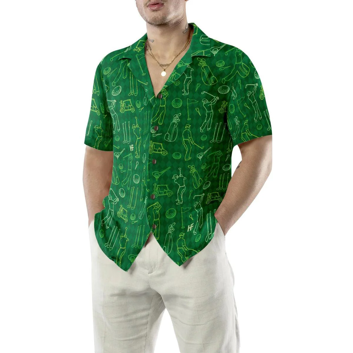 Golf Hawaiian Shirt Icons Pattern, Golf In Green Background Hawaiian Shirt, Summer Aloha Shirt - Perfect Gift For Men, Women, Husband, Friend, Family - Image 5