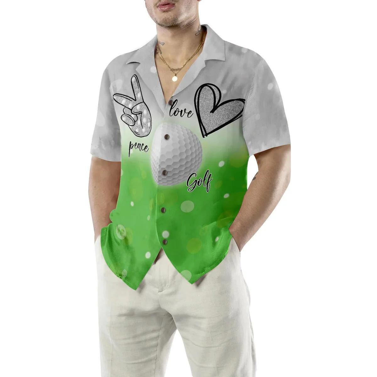 Golf Hawaiian Shirt, Peace Love Golf Hawaiian Shirt Summer Aloha Shirt - Perfect Gift For Men, Women, Husband, Wife, Golf Lover, Friend, Family - Image 2