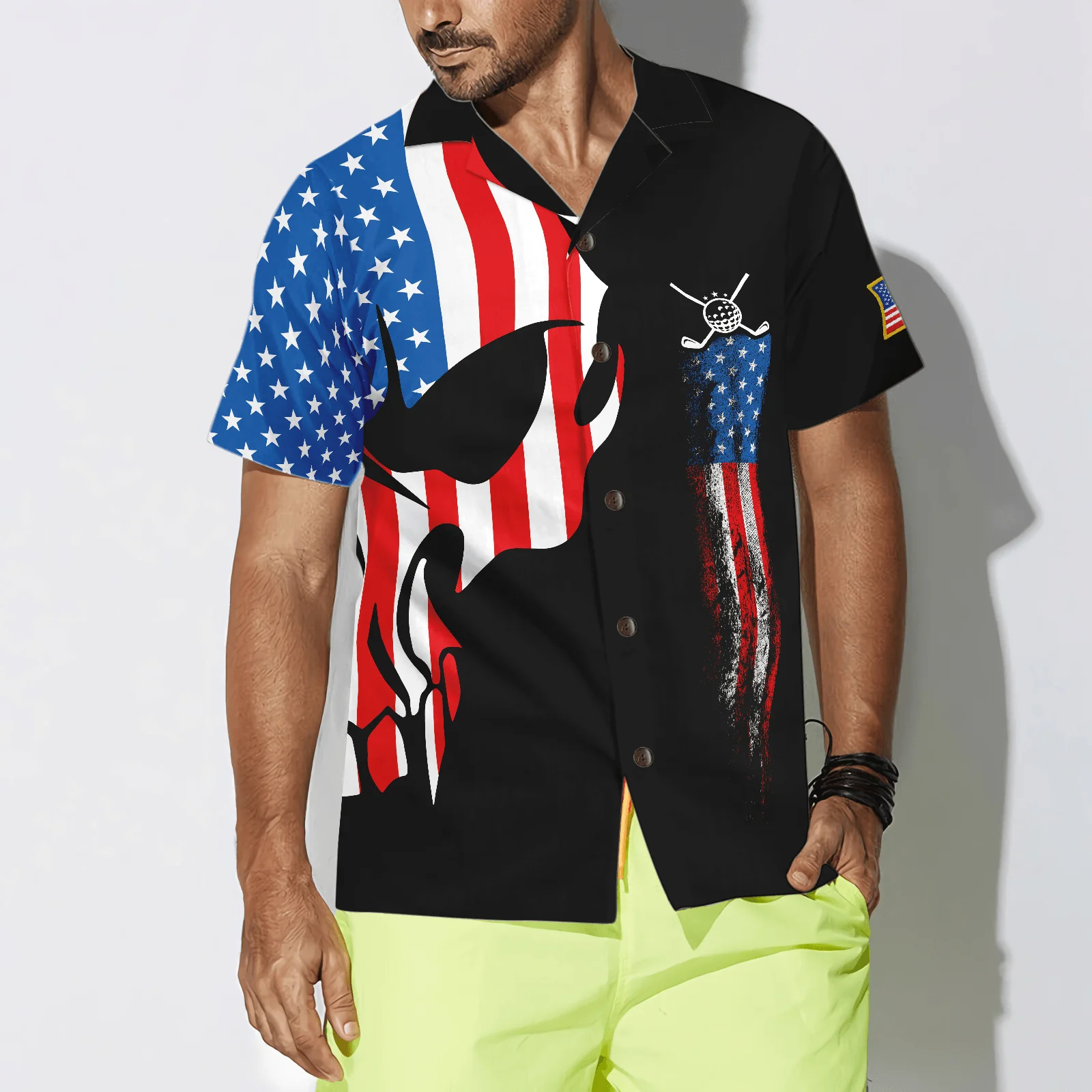 Golf Hawaiian Shirt, Skull With American Flag Aloha Hawaiian Shirt, Golf Club Colorful Summer Aloha Shirt, Gift For Friend, Golf Lovers, Golfer - Image 3