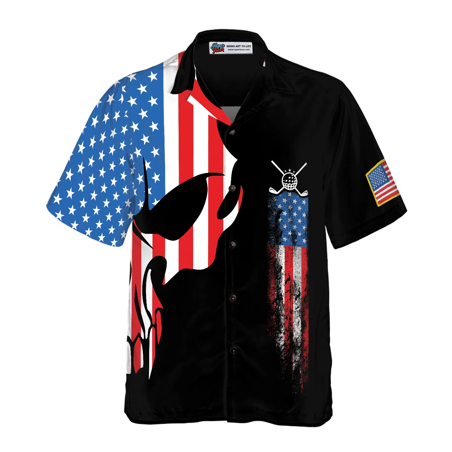 Golf Hawaiian Shirt, Skull With American Flag Aloha Hawaiian Shirt, Golf Club Colorful Summer Aloha Shirt, Gift For Friend, Golf Lovers, Golfer - Image 4