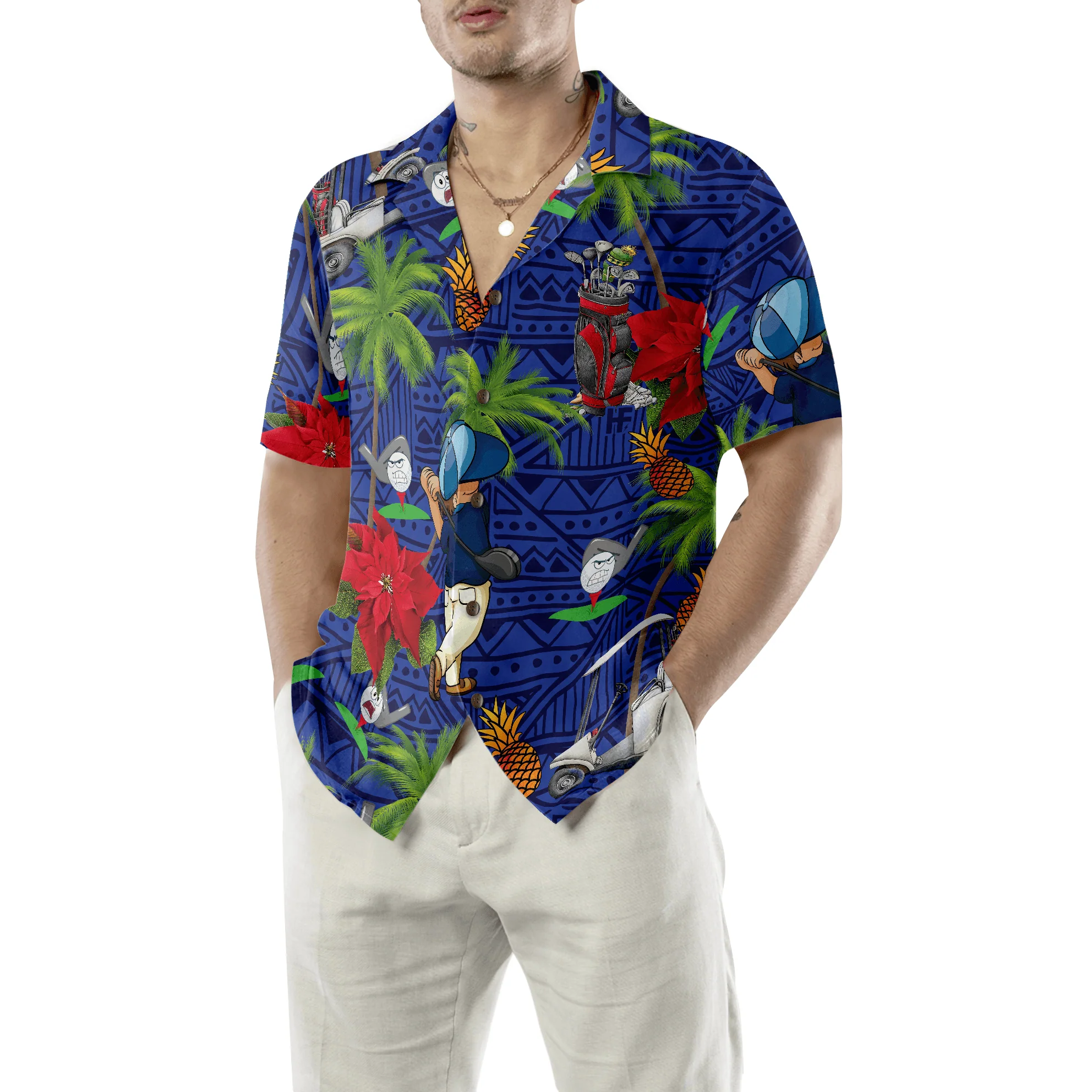 Golf Hawaiian Shirt, Tropical Pineapple Palm Tree Pattern, Colorful Summer Aloha Hawaiian Shirt For Men Women, Gift For Friend, Golf Lovers - Image 2