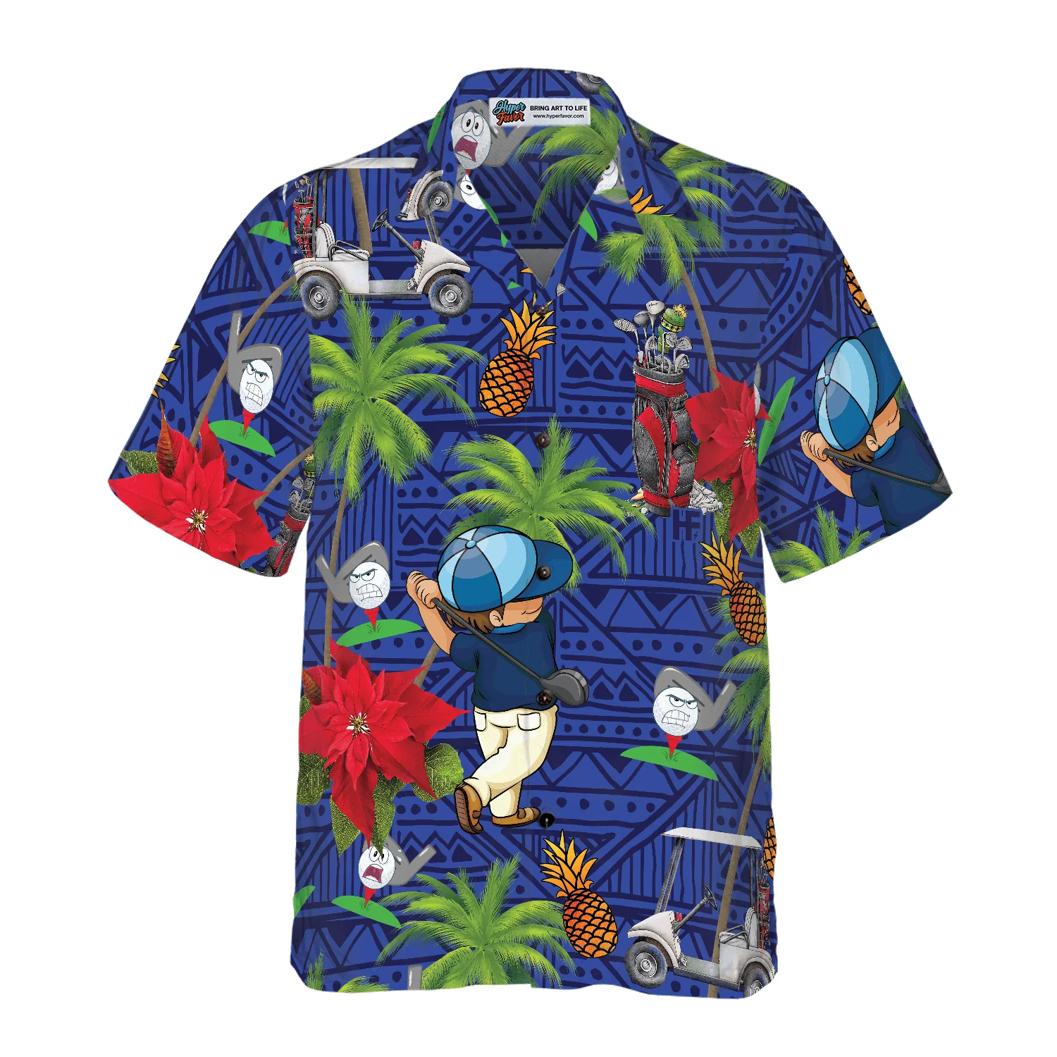 Golf Hawaiian Shirt, Tropical Pineapple Palm Tree Pattern, Colorful Summer Aloha Hawaiian Shirt For Men Women, Gift For Friend, Golf Lovers - Image 3