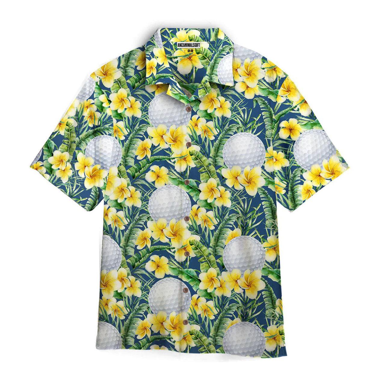Golf Hawaiian Shirt, Tropical Yellow Hibiscus Flowers Golf Frangipani Green Aloha Hawaiian Shirts For Men and Women - Gift For Golfer, Friend, Family