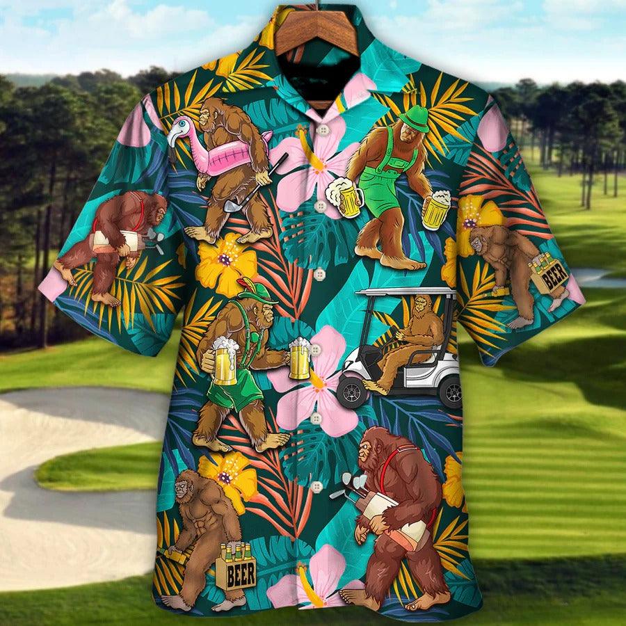 Golf Hawaiian Shirts - Golf Funny Bigfoot Playing Golf,  Golf and Beer Tropical Floral Hawaiian Shirt - Perfect Gift For Men, Golfers, Golf Lovers - Image 4