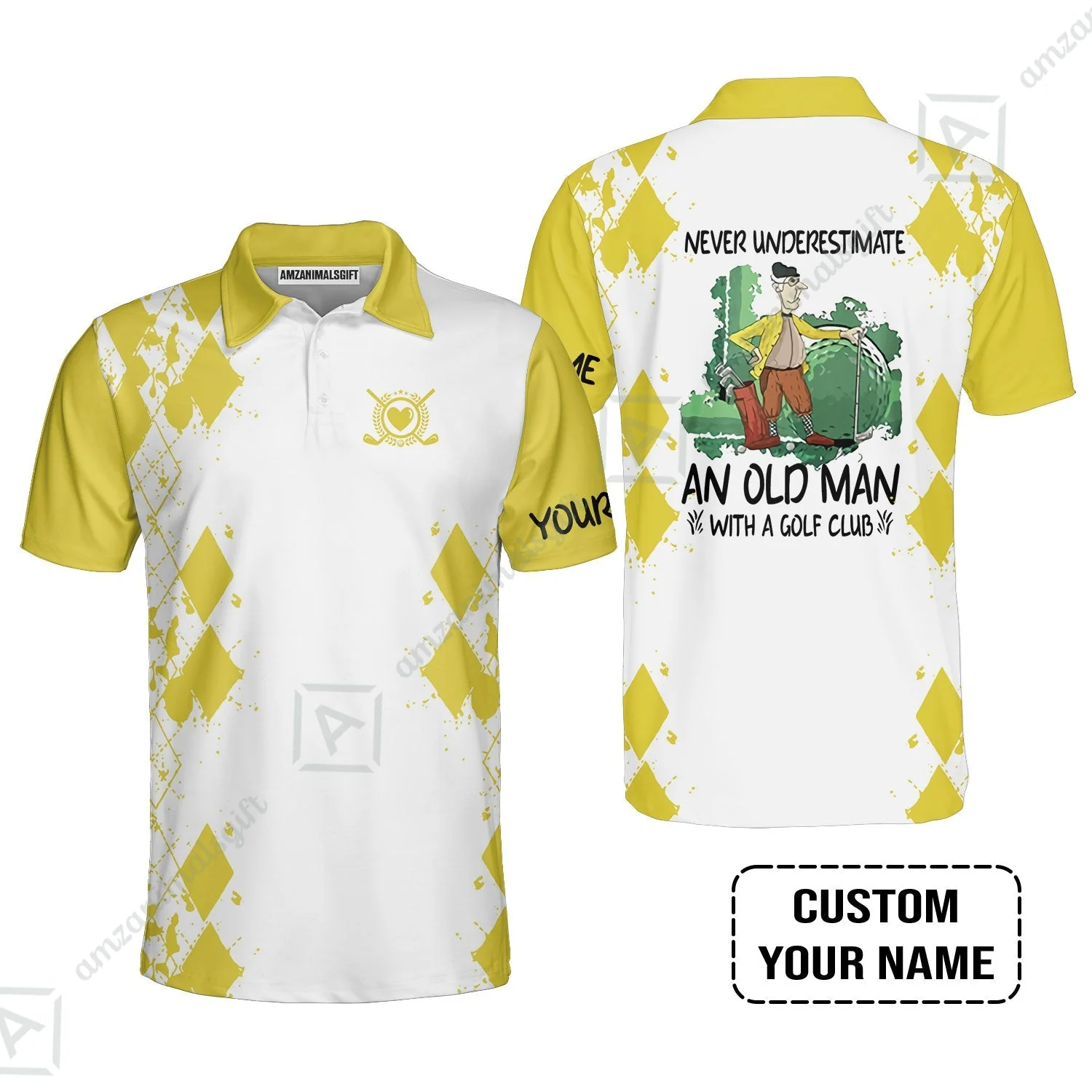 Golf Hoodie - Argyle Pattern Custom Name Apparel - Never Underestimate An Old Man With A Golf Club Hoodie - Image 4