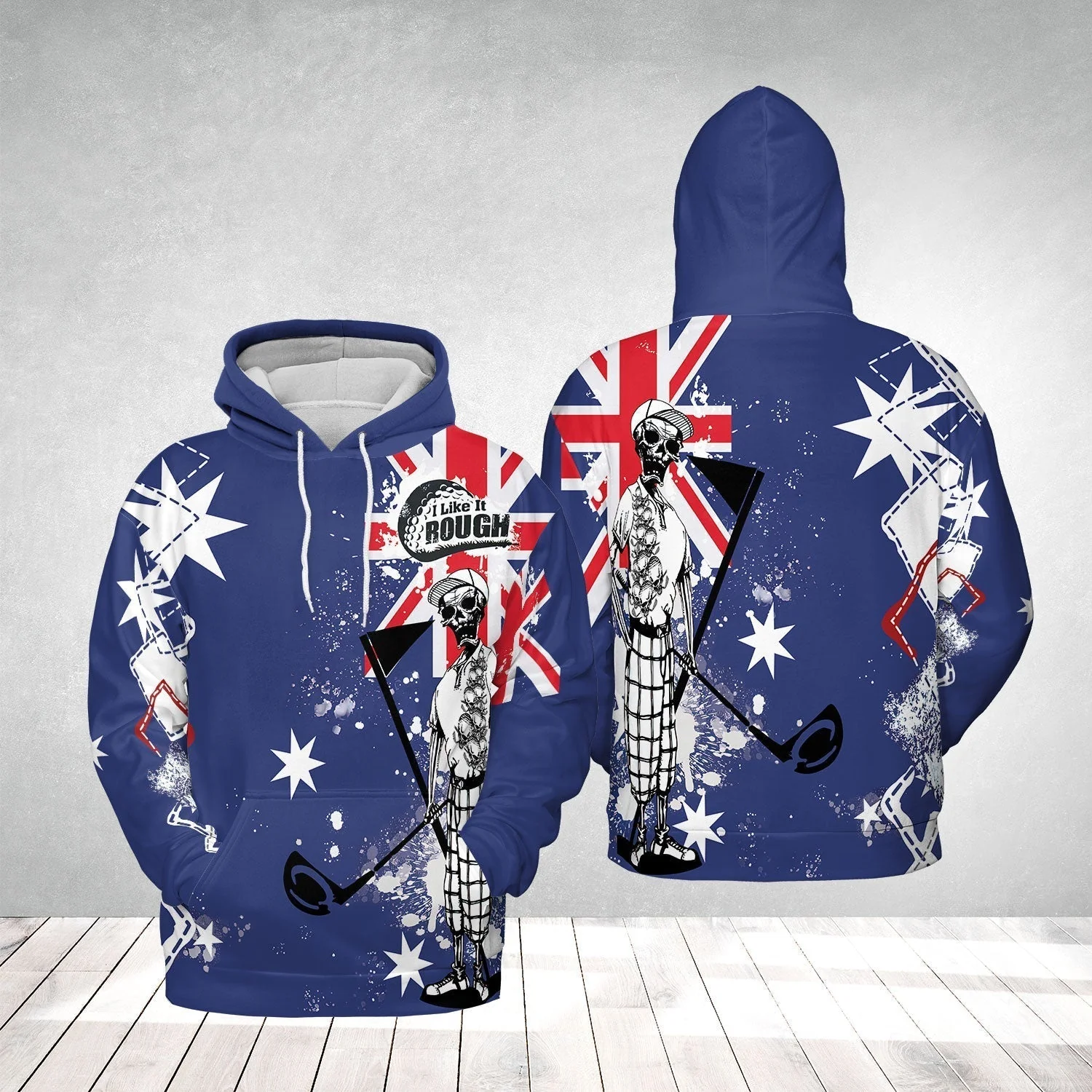 Golf Hoodie, Argyle Pattern Skeleton Golfing, Golf I Like It Rough Australian Flag Hoodie For Men - Best Gift For Golfers, Golf Lovers - Image 2