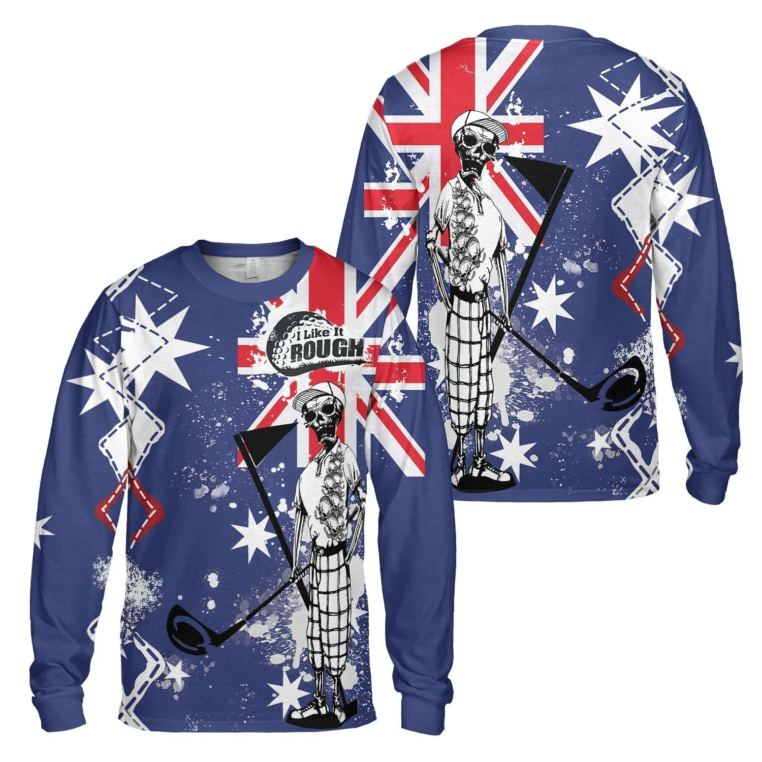 Golf Hoodie, Argyle Pattern Skeleton Golfing, Golf I Like It Rough Australian Flag Hoodie For Men - Best Gift For Golfers, Golf Lovers - Image 3