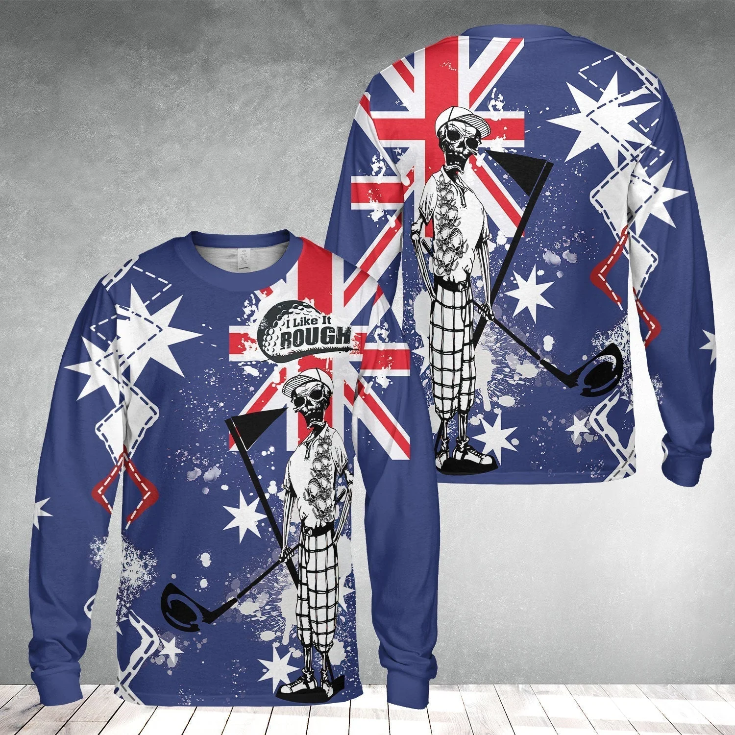 Golf Hoodie, Argyle Pattern Skeleton Golfing, Golf I Like It Rough Australian Flag Hoodie For Men - Best Gift For Golfers, Golf Lovers - Image 4