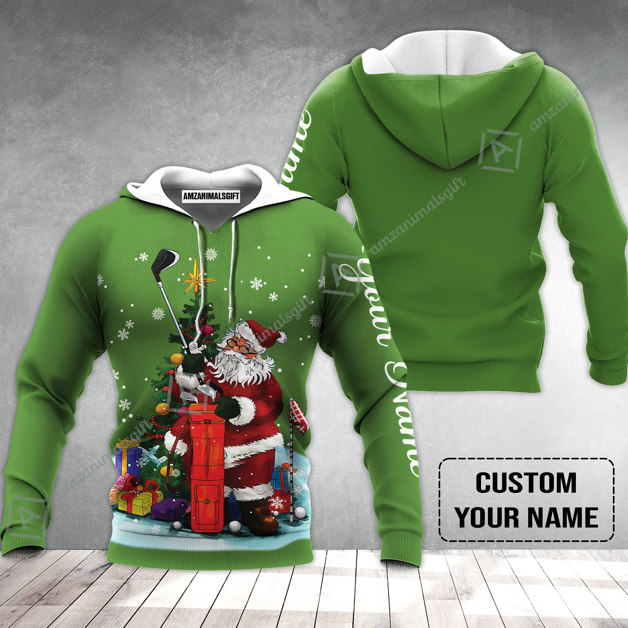 Golf Hoodie - Christmas Custom Name, Santa Golfer Apparel - Personalized Gift For Golf Lover - Image 2