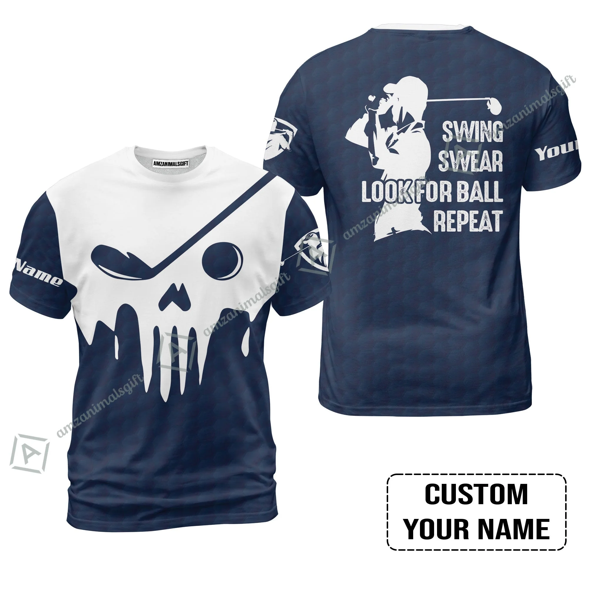 Golf Hoodie - Custom Name Golf Skull - Swing Swear Look For Ball Repeat Hoodie - Image 7