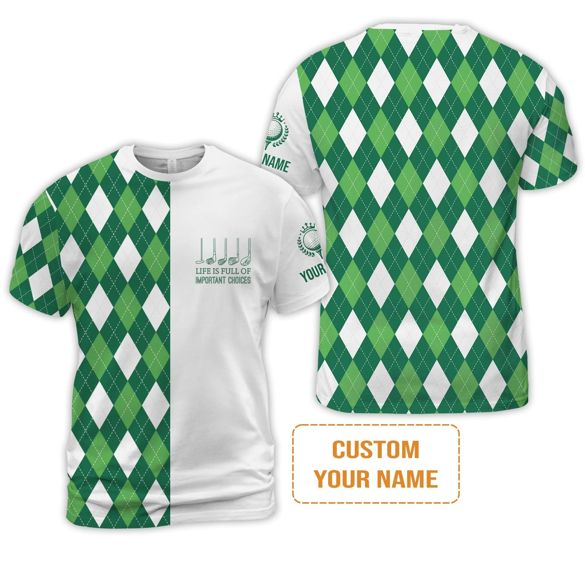 Golf Hoodie-Custom Name Green Argyle Plaid Apparel - Life Is Full Of Important Choices - Personalized Gift For Golf Lover, Men, Husband, Team - Image 4