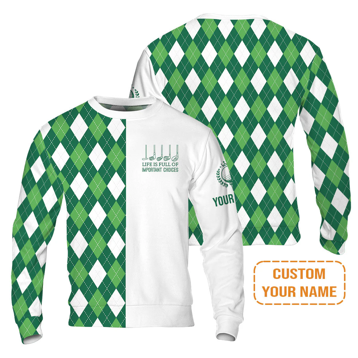 Golf Hoodie-Custom Name Green Argyle Plaid Apparel - Life Is Full Of Important Choices - Personalized Gift For Golf Lover, Men, Husband, Team - Image 7
