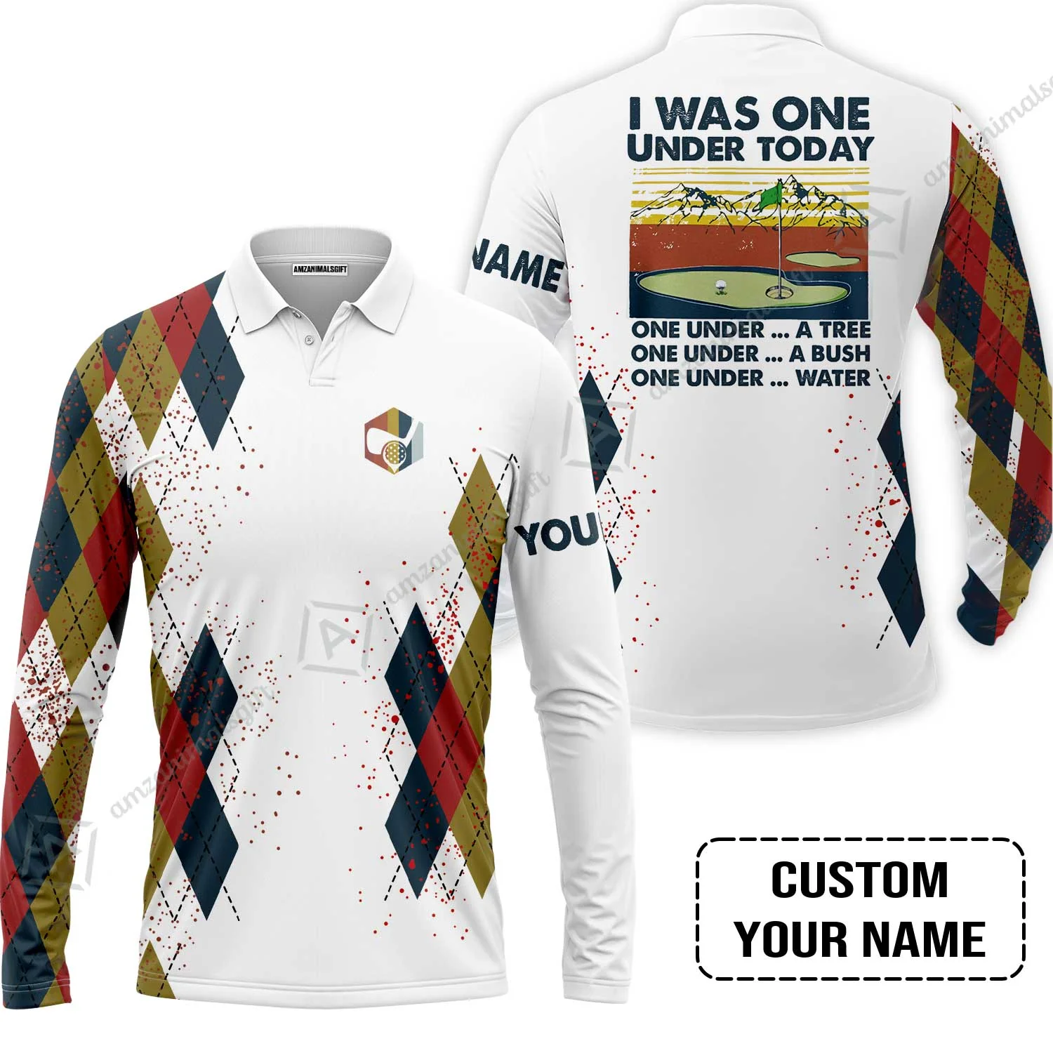 Golf Hoodie Custom Name - I Was One Under Today One Under A Tree Bush and Water - Image 3