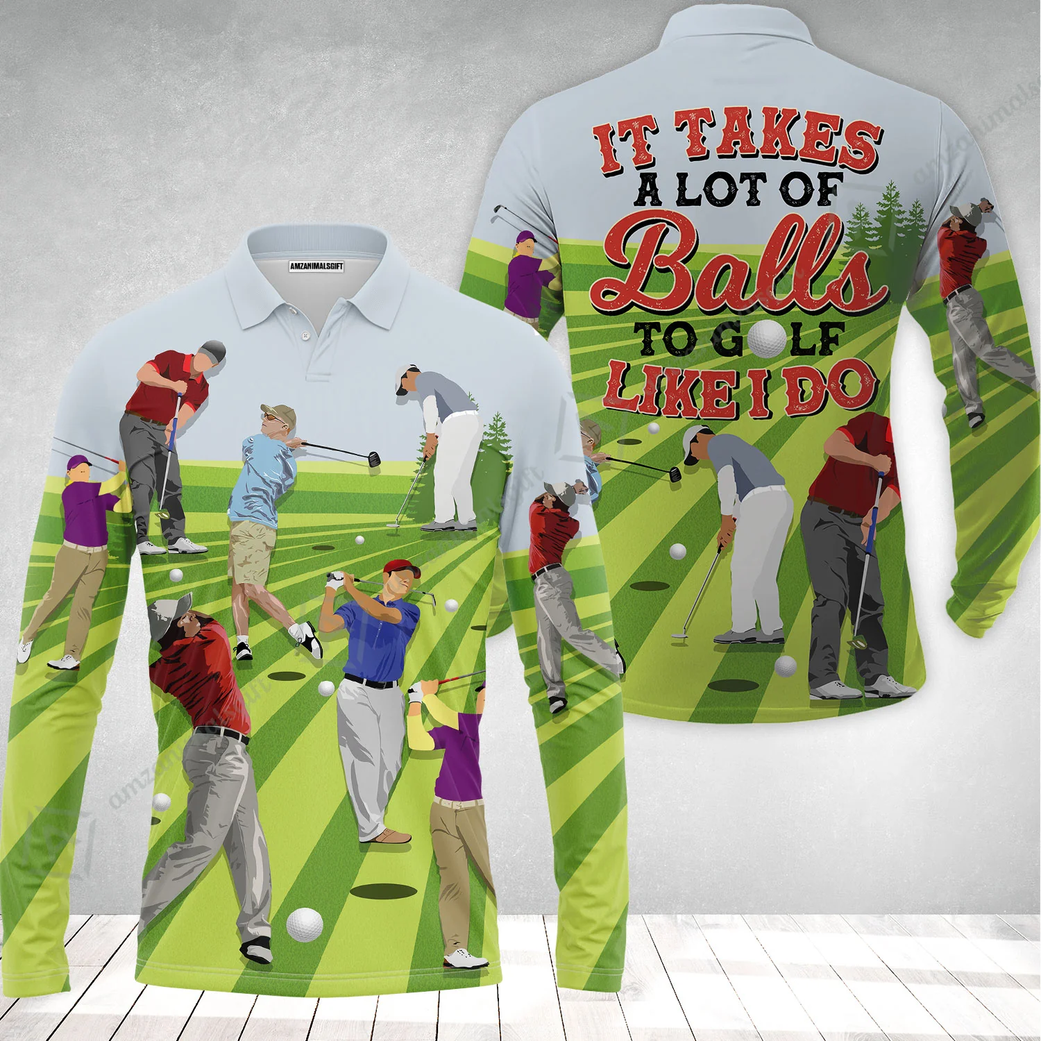 Golf Long Polo Shirt - It Takes A Lot Of Balls To Golf Like I Do Long Polo Shirt - Perfect Gift Golfers, Golf Lovers - Image 2