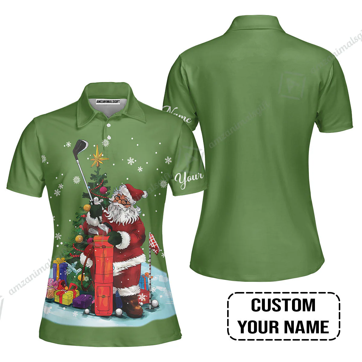 Golf Long Sleeve Men Polo Shirt - Christmas Custom Name, Santa Golfer Apparel - Personalized Gift For Golf Lover - Image 6