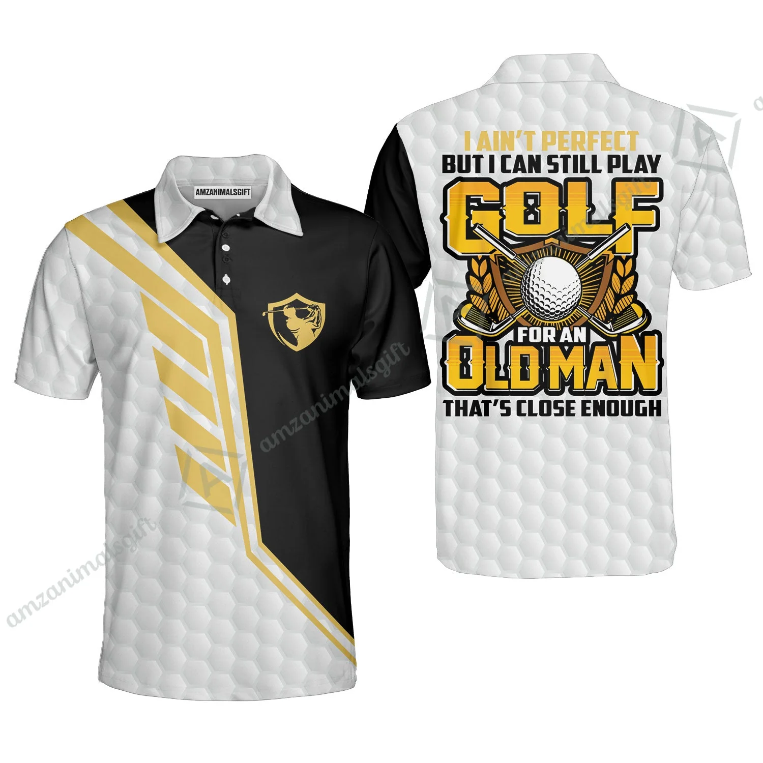 Golf Long Sleeve Men Polo Shirt - I Ain't Perfect But I Can Still Play Golf Polo Shirt, Black And White Golfing Shirt - Image 3