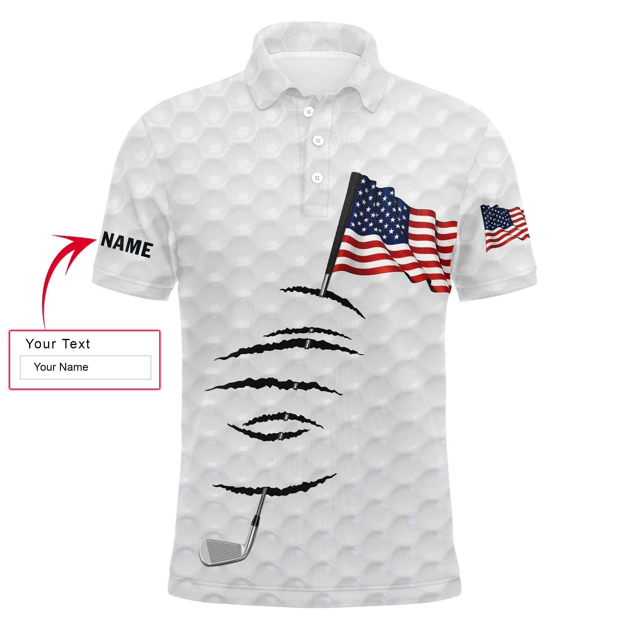 Golf Long Sleeve Polo Shirt Golf Stick American Flag 4th July Customized Name For Men, Personalized Outfit For Golf Lover, Team, Golfers - Image 6