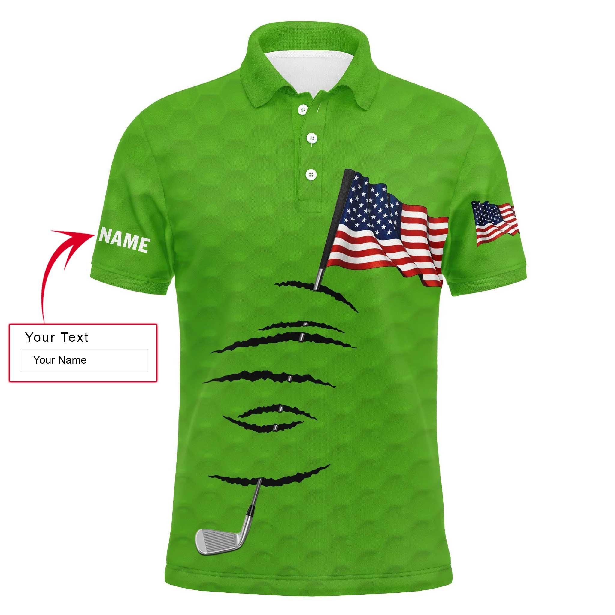 Golf Long Sleeve Polo Shirt Golf Stick American Flag 4th July Customized Name For Men, Personalized Outfit For Golf Lover, Team, Golfers - Image 8