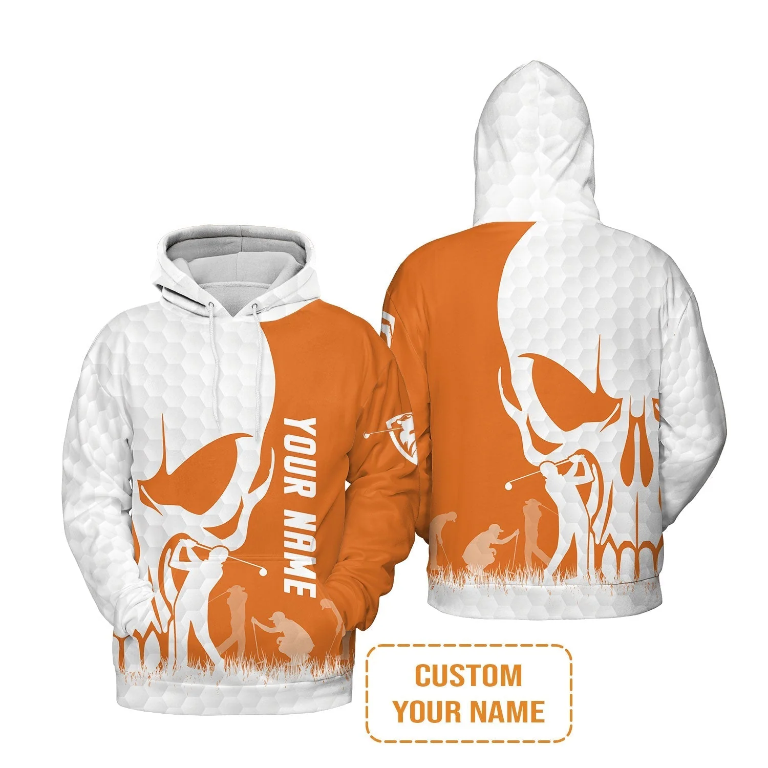 Golf Long Sleeve Shirt - Custom Name Skull White Golf Ball, Orange Apparel Long Sleeve Shirt - Personalized Gift For Golf Lover, Team, Husband, Boyfriend, Men - Image 7