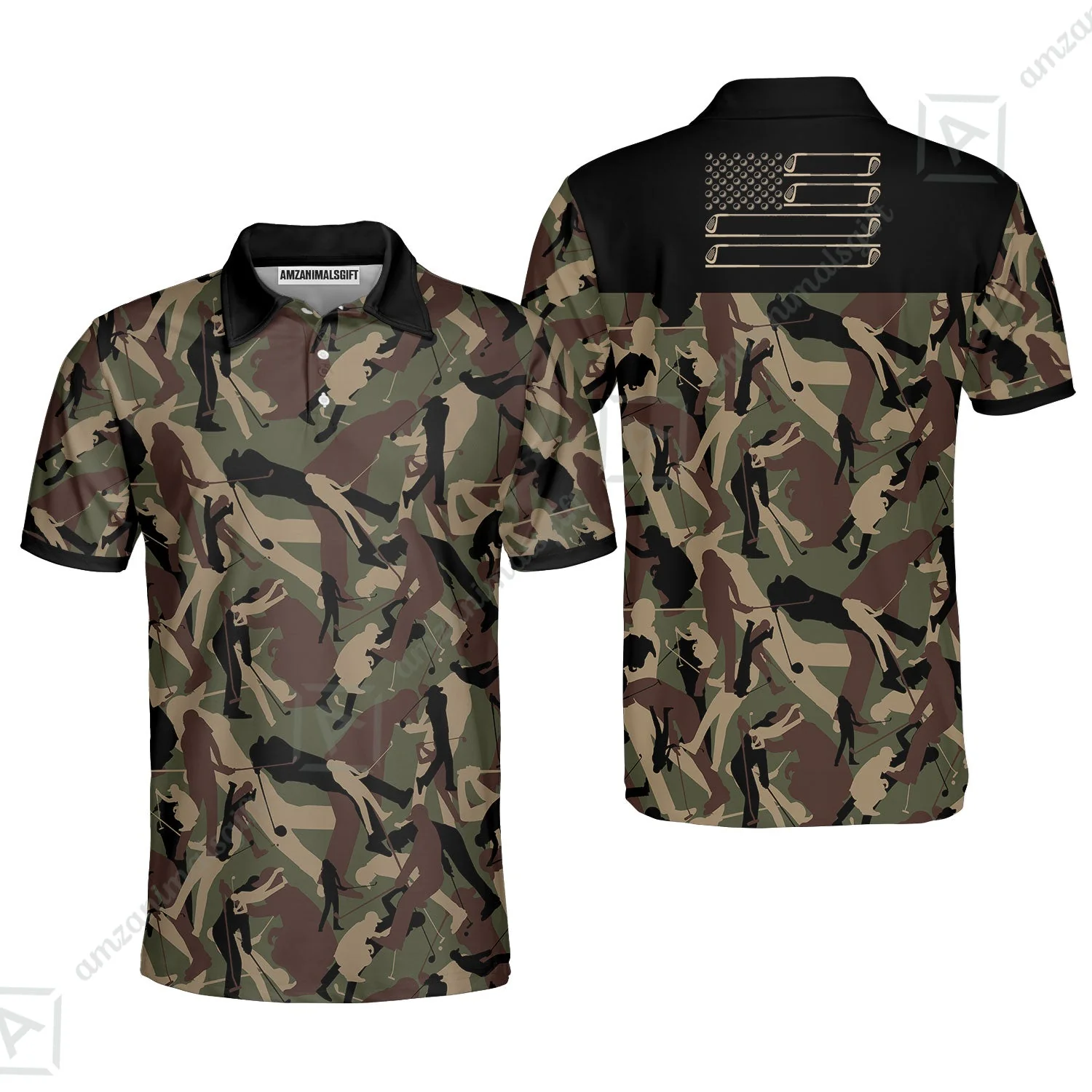 Golf Men Long Polo Shirt - Golf Camouflage Pattern Golf Polo Shirt, Military Golfing Polo Shirt, Camo Golf Shirt - Image 3