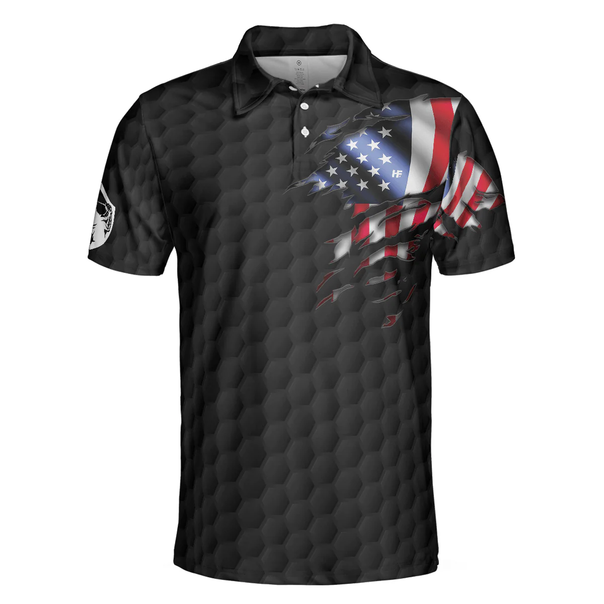 Golf Men Polo Shirt, American Flag Golfer Black Version, Golf Ball Pattern Polo Shirt For Men - Gift For Golfers, Golf Lovers - Image 3