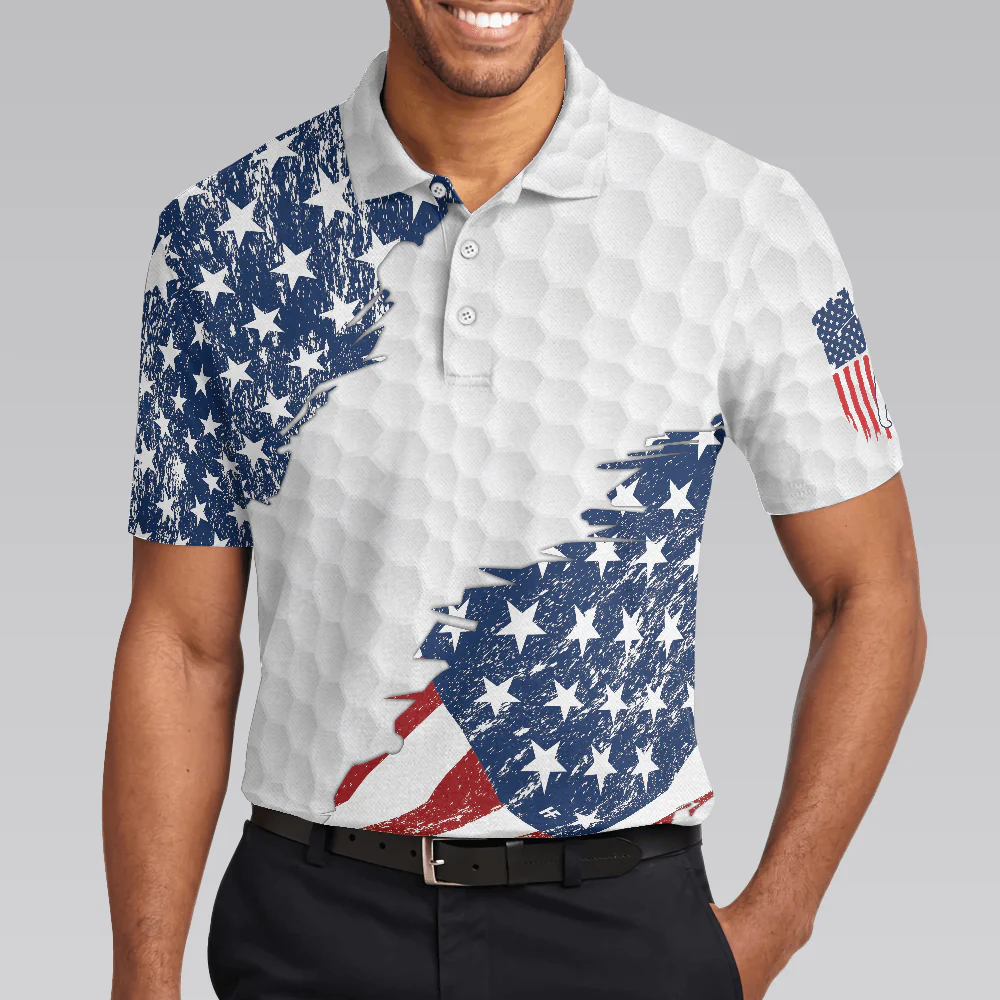 Golf Men Polo Shirt, American Flag Ripped, Simple American Golf Polo Shirt For Men - Best Gift Idea For American Golfers, Golf Lovers - Image 4
