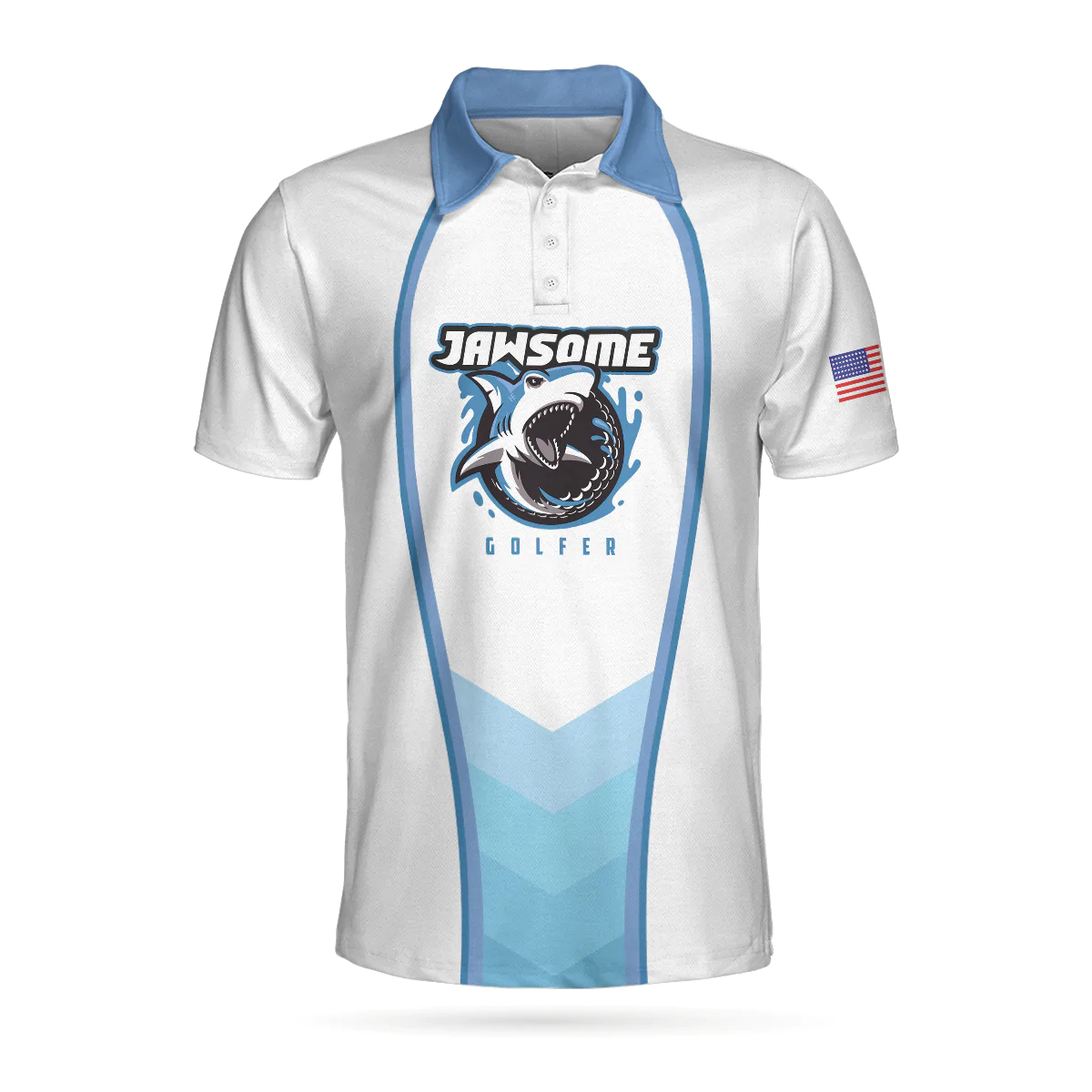 Golf Men Polo Shirt, American Flag Shark, Jawsome Golfer Polo Shirt For Men - Best Gift For Golfers, Golf Lovers - Image 3