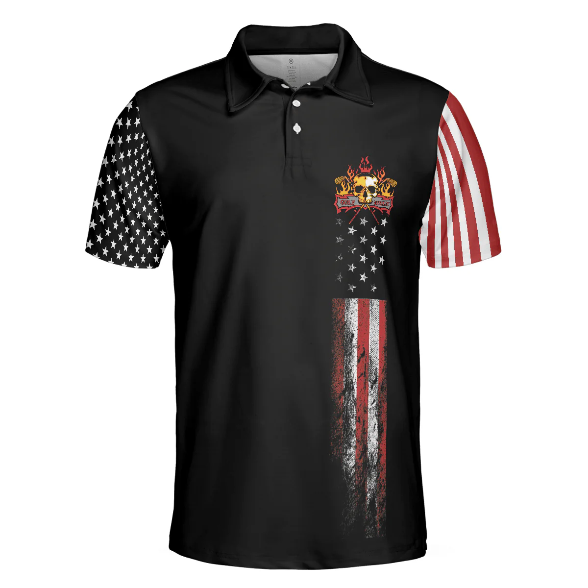 Golf Men Polo Shirt, American Flag Skull Golf Polo Shirt, Dark Theme American Flag Polo Shirt For Men - Best Gift For Golf Lovers, Golfers - Image 3