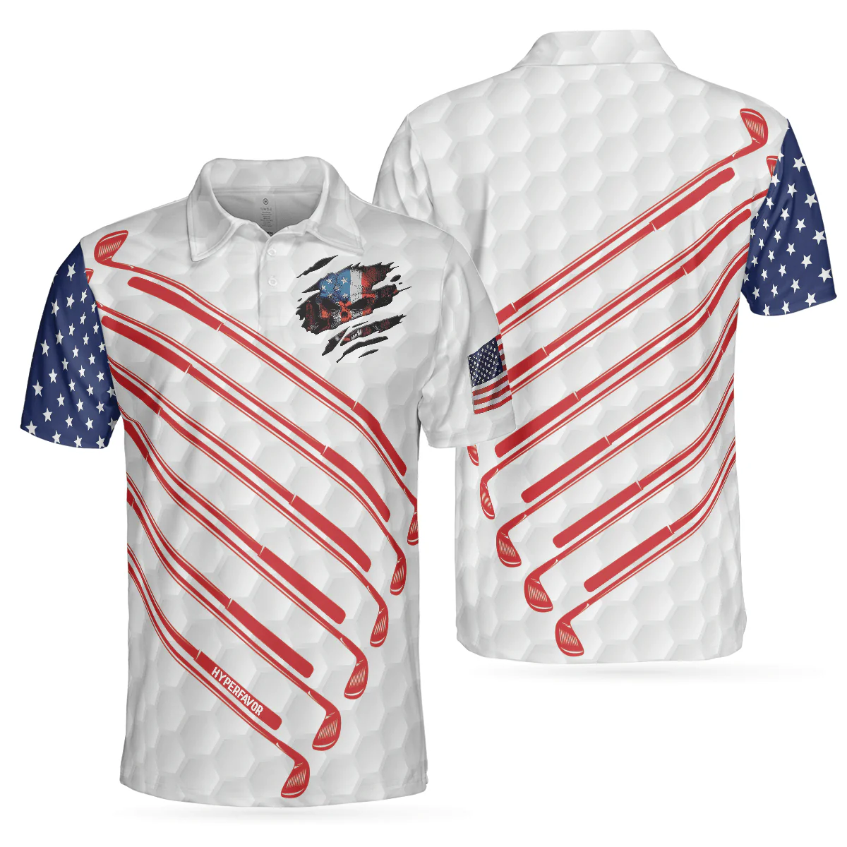 Golf Men Polo Shirt, American Flag Skull, Patriotic Golf Shirt For Men - Best Gift For Golfers, Golf Lovers