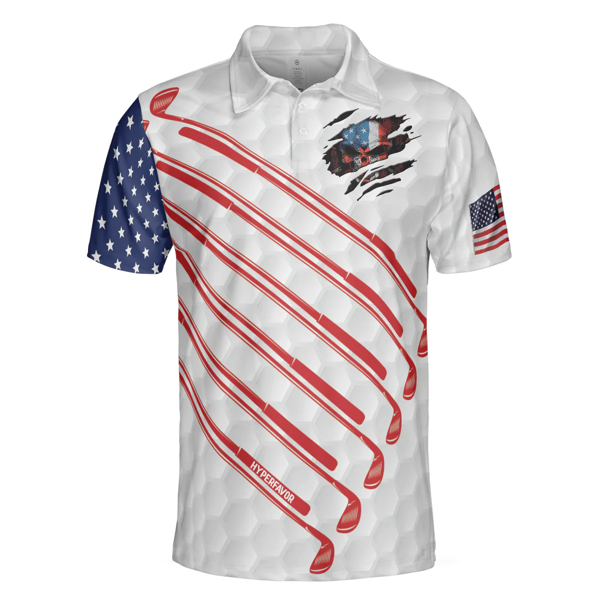 Golf Men Polo Shirt, American Flag Skull, Patriotic Golf Shirt For Men - Best Gift For Golfers, Golf Lovers - Image 3