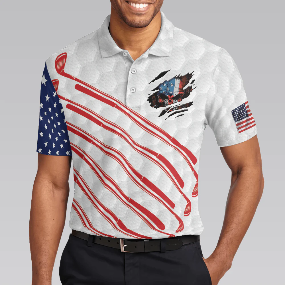 Golf Men Polo Shirt, American Flag Skull, Patriotic Golf Shirt For Men - Best Gift For Golfers, Golf Lovers - Image 4