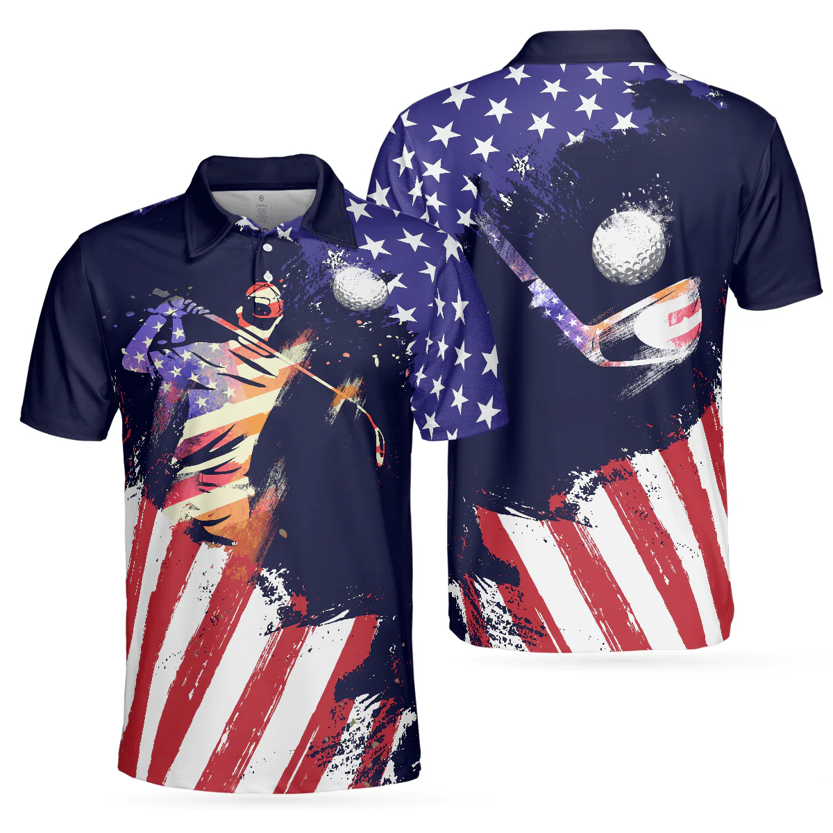 Golf Men Polo Shirt, American Flag with Abstract Golf Swing Independence Day Polo Shirts For Men, 4th Of July Gift For Golfers, Golf Team Lovers