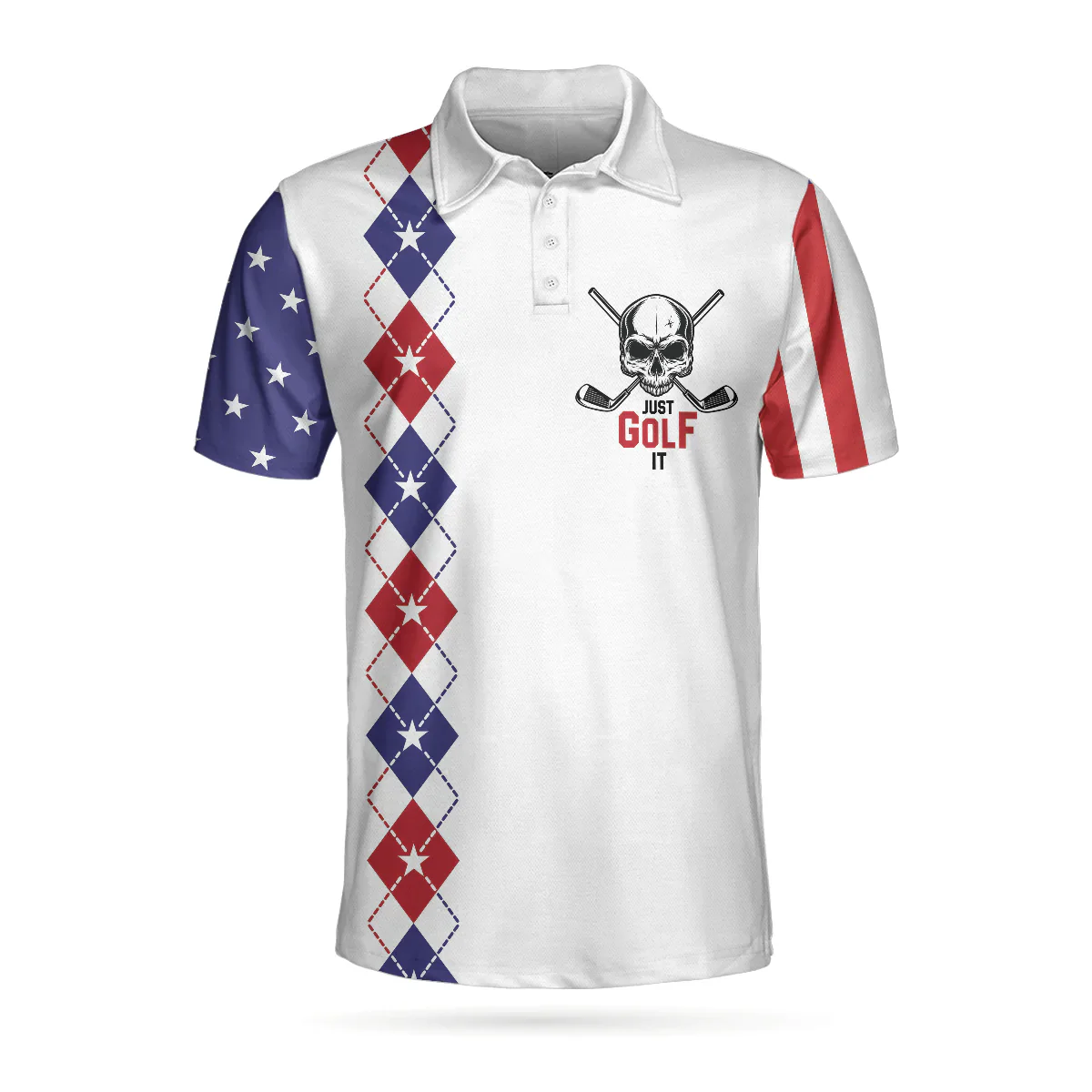 Golf Men Polo Shirt, Argyle Pattern American Flag, Just Golf It Skull Golf Polo Shirt For Men - Gift For Golfers, Golf Lovers - Image 3