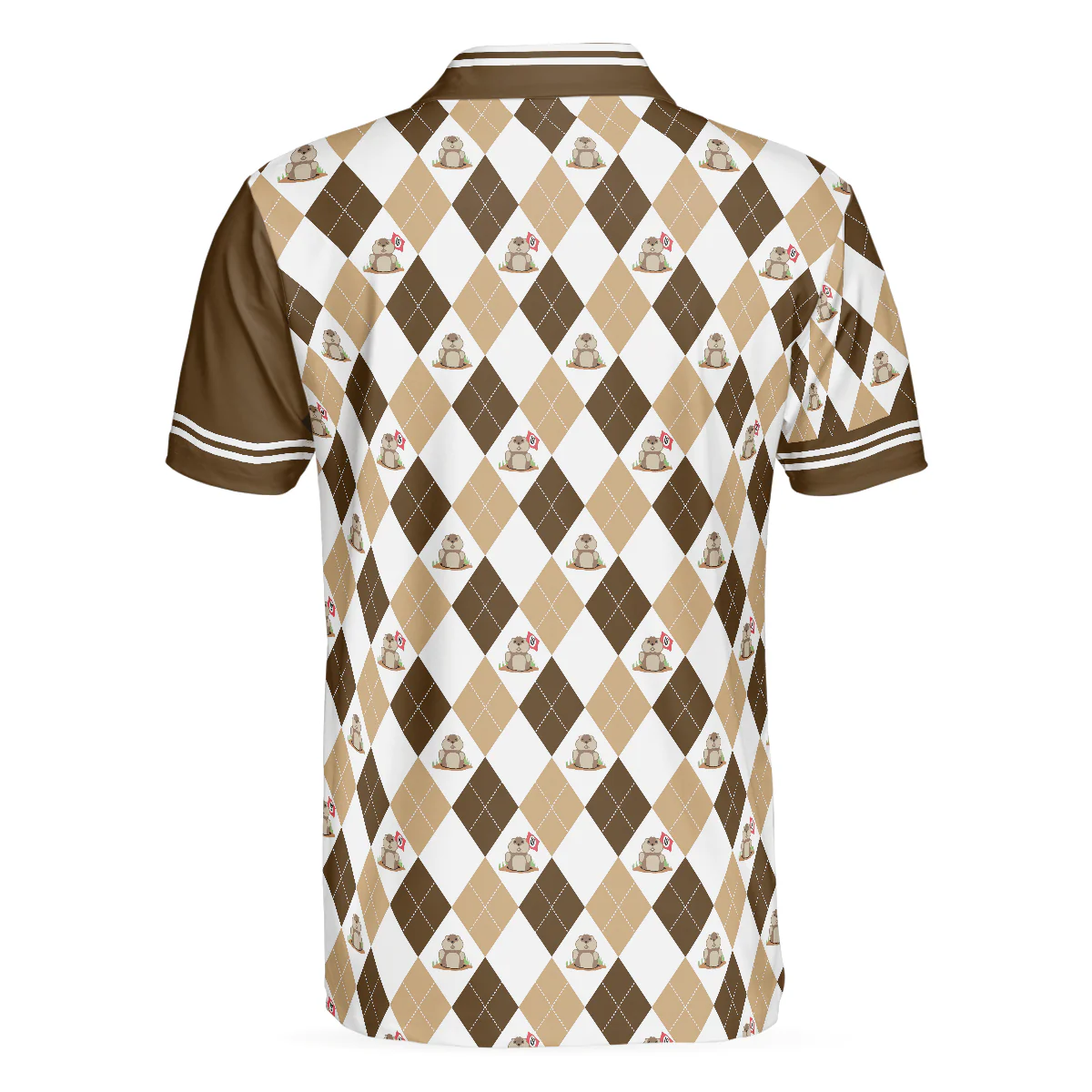 Golf Men Polo Shirt, Argyle Pattern Golf Shirts, Gopher Meet Me At The 19th Hole Short Sleeve Polo Shirt For Men - Gift For Golfers, Golf Lovers - Image 2